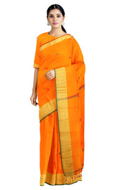 Orange Dobby Saree with Butis and Goldan Zari Border