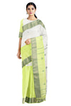 White and Lime Green Dobby Mercerised Manipuri Saree with Green Border