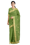 Green Dobby Mercerised Saree with Butis and Goldan Zari Border