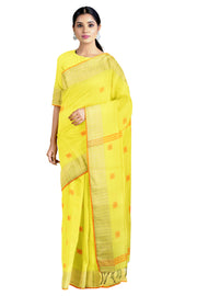 Lemon Yellow Dobby Saree with Butis and Goldan Zari Border