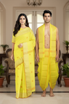 Yellow Dobby Couple Set with Golden Zari and Orange Border and Butis