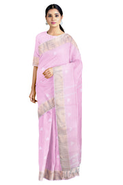Pink Dobby Mercerised Saree with Butis and Goldan Zari Border