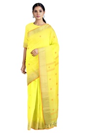 Lemon Yellow Dobby Saree with Buti and Orange, Goldan Zari Border