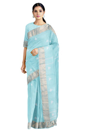 Sky Blue Dobby Saree with Butis and Goldan Zari Border