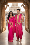 Magenta Dobby Couple Set with Golden Zari Border and Butis