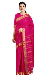 Magenta Dobby Saree with Golden Zari Border and Butis