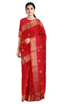 Red Mercerised Dobby Saree with Buti and Goldan Zari Border