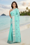 Cyan Dobby Saree with Silver Zari and Blue Border