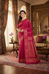 Magenta Dobby Saree with Golden Zari Border and Striped Butis