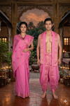 Pink Dobby Couple Set with Golden Zari Border and Magenta Butis