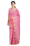 Pink Dobby Saree with Golden Zari Border and Magenta Butis