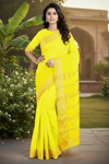 Yellow Dobby Saree with Golden Zari Border and Butis
