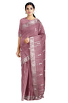 Dusty Rose Dobby Saree with Silver Buti and Silver Zari Border