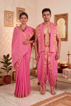 Pink Dobby Couple Set with Golden Zari Border and Butis