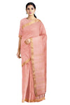Peach Dobby Saree with Golden Zari Border and Butis