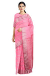 Rose Pink Dobby Mercerised Saree with Butis and Silver Zari Border
