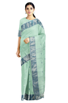 Sea Green Dobby Mercerised Cotton Saree with Butis and Golden Zari Border