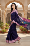 Purple Dobby Saree with Magenta and Silver Zari Border and Tri Colour Butis