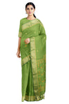 Green Mercerised Cotton Saree with Golden Zari Border and Butis