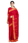 Red Dobby Saree with Golden Zari Border and Butis