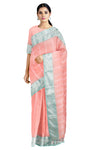 Peach Dobby Saree with Butis and Silver Zari Border