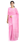 Pink Dobby Saree with Butis and Silver Zari Border