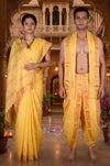 Yellow Dobby Couple Set with Red and Golden Zari Border and Butis
