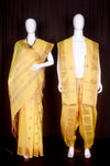 Yellow Dobby Couple Set with Blue and Golden Zari Border and Butis