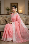Pink Dobby Saree with Silver Zari Border and Butis