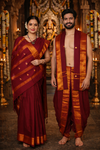 Maroon Dobby Couple Set with Golden Zari Border and Butis