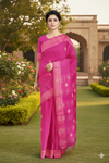 Magenta Dobby Saree with Golden Zari Border and Butis
