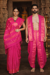 Magenta Dobby Couple Set with Golden Zari Border and Butis