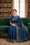 Blue Dobby Saree with Buti and Goldan Zari Border