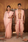 Misty Rose Pink Dobby Couple Set with Golden Zari and Magenta Border and Butis