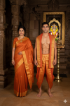 Orange Dobby Couple Set with Golden Zari Border and Butis