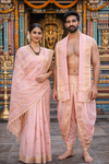 Peach Dobby Couple Set with Golden Zari Border and Butis
