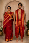 Maroon Dobby Couple Set with Golden Zari Border and Butis