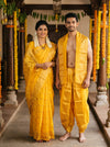 Yellow Dobby Couple Set with Golden Zari Border and Butis