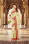 Green Dobby Saree with Cream, Magenta and Golden Zari Border and Butis