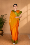 Orange Dobby Saree with Golden Zari and Green Border and Lined Butis