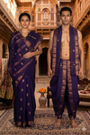 Purple Dobby Couple Set with Golden Zari Border and Butis