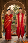 Maroon Dobby Couple Set with Golden Zari Border and Butis
