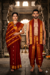 Brown Dobby Couple Set with Golden Zari Border and Butis