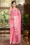 Pink Dobby Saree with Silver Zari Border and Butis