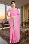 Pink Dobby Saree with Zari Butis and Silver Zari Border