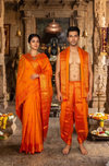 Orange Couple Set with Golden Zari and Red Border and Butis