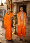 Orange Dobby Couple Set with Golden Zari Border and Butis