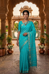 Cyan Dobby Saree with Golden Zari Border and Butis