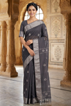 Slety Gray Dobby Saree with Silver Zari Border and Silver Zari Butis