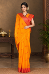 Orange Dobby Saree with Golden Zari and Red Border and Butis